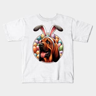 Bloodhound with Bunny Ears Enjoying Easter Delights Kids T-Shirt